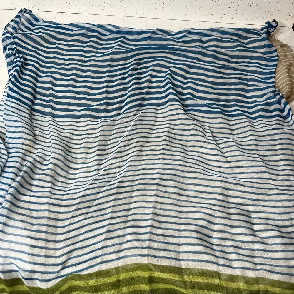 The Royal Standard Infinity Scarf Women’s Blue Green Tan Striped Lightweight